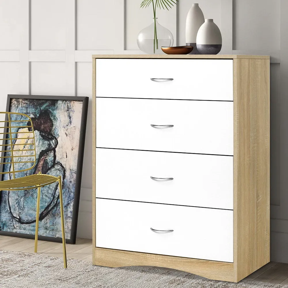 4 Chest of Drawers Tallboy Dresser Table Bedroom Storage White Wood Cabinet