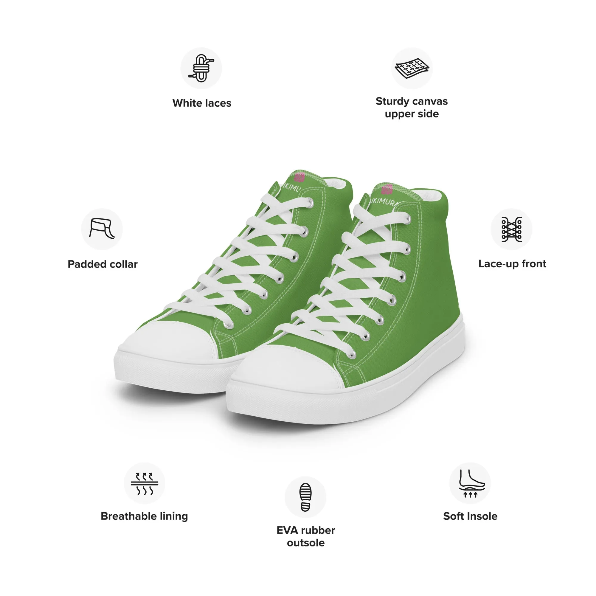 Apple Green Men's High Tops, Solid Green Color Men’s High Top Canvas Sneaker Shoes (US Size: 5-13)