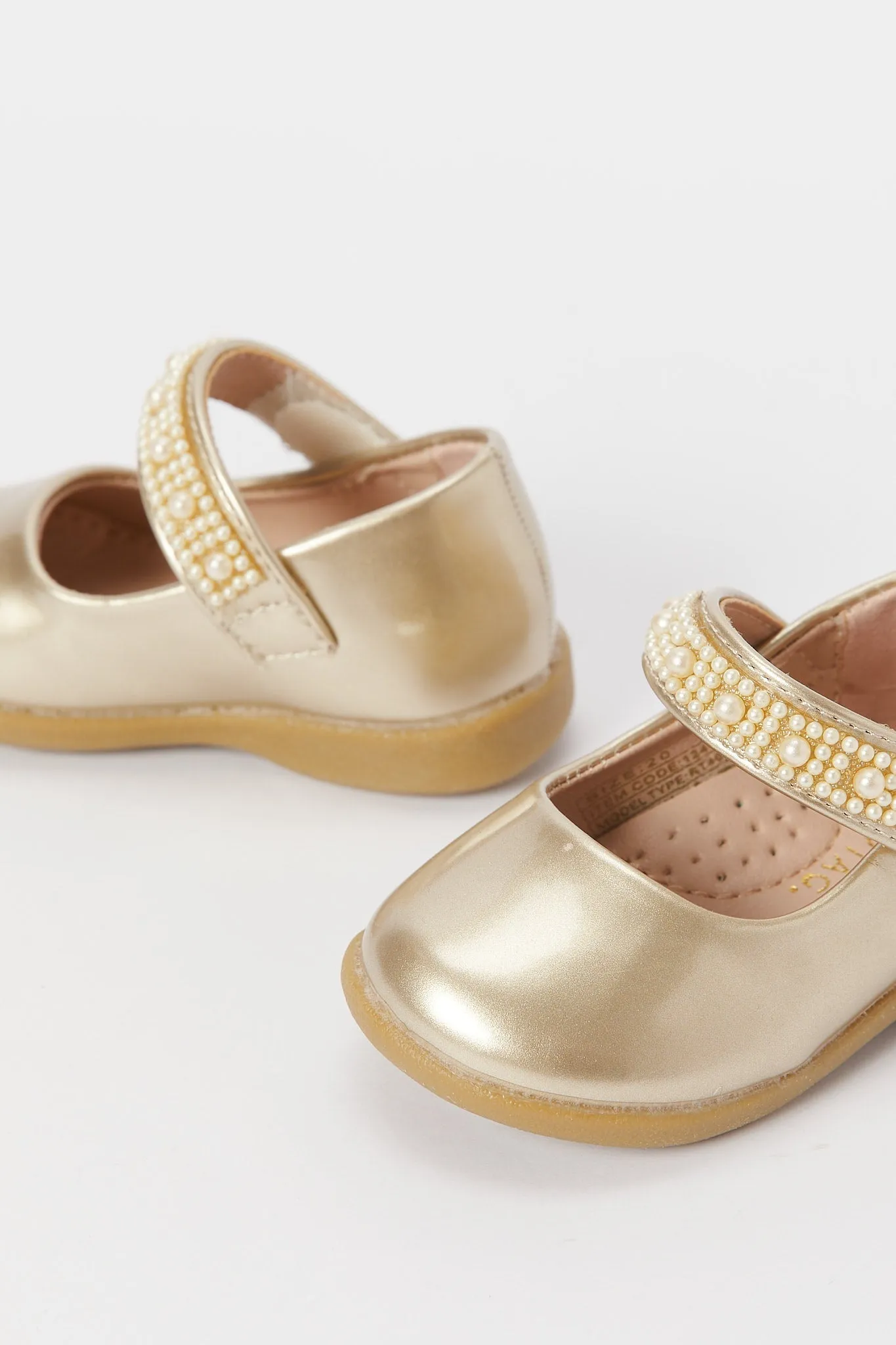 Baby Girls Gold Pearl Trim Ballerina