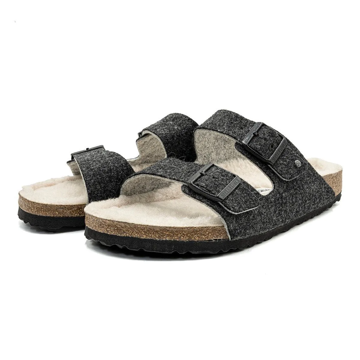 Birkenstock Arizona Shearling Sandals Sliders Fabric Grey Colour For Women