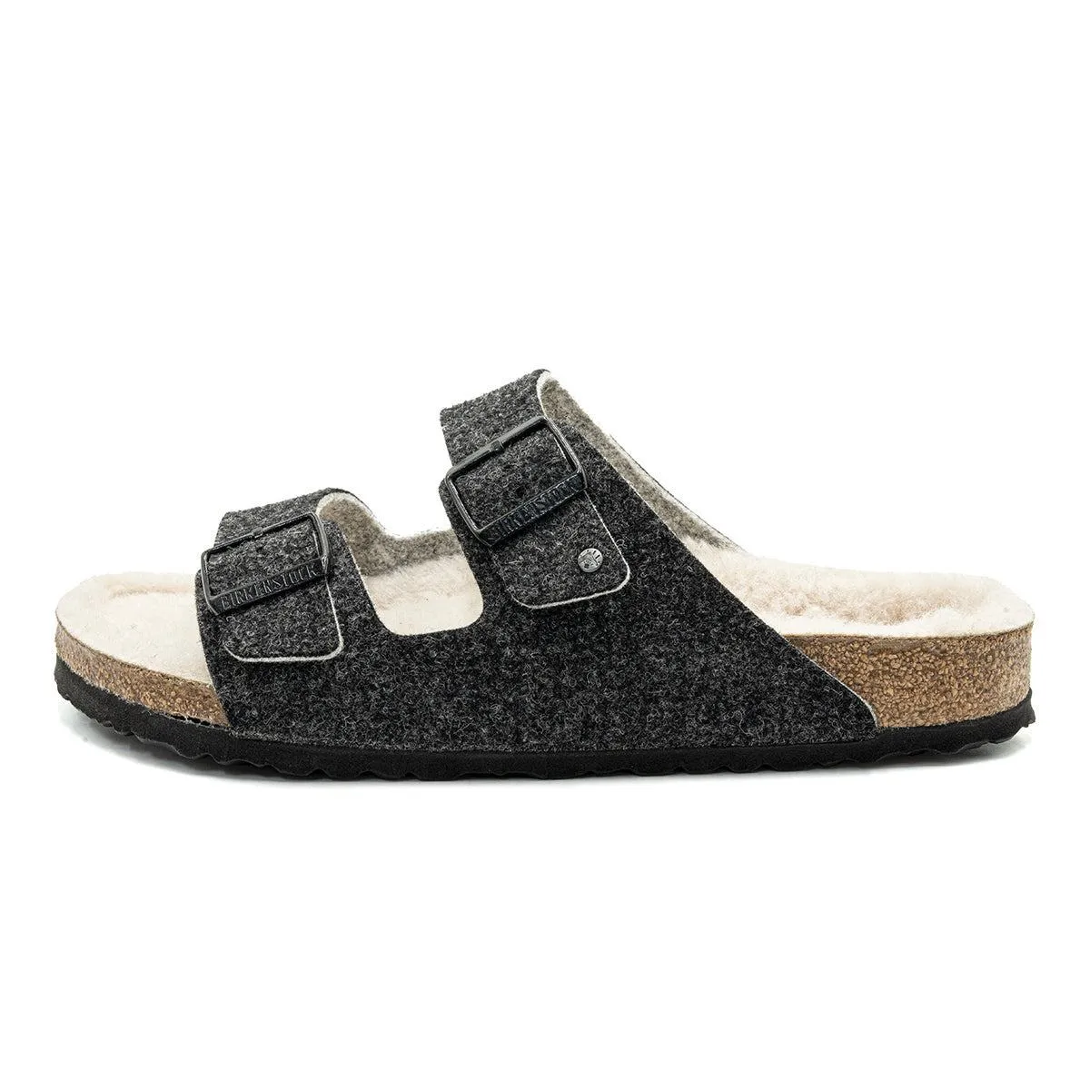 Birkenstock Arizona Shearling Sandals Sliders Fabric Grey Colour For Women