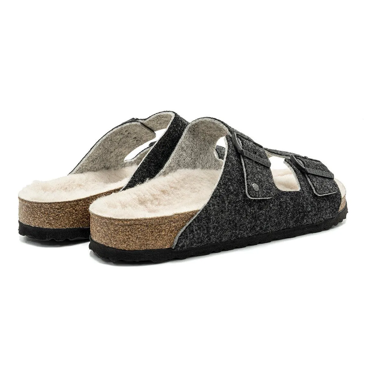 Birkenstock Arizona Shearling Sandals Sliders Fabric Grey Colour For Women