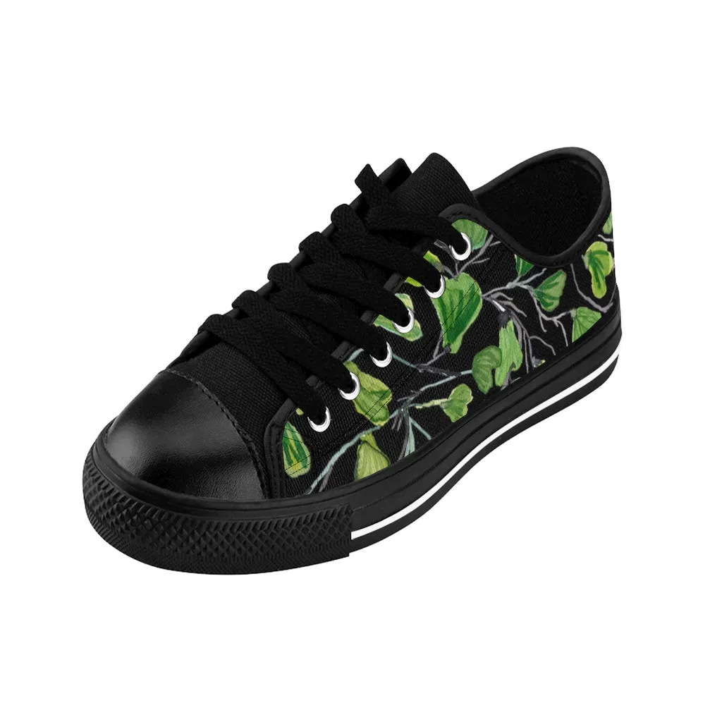 Black Green Maidenhair Men's Sneakers, Best Tropical Leaf Print Men's Low Top Tennis Shoes