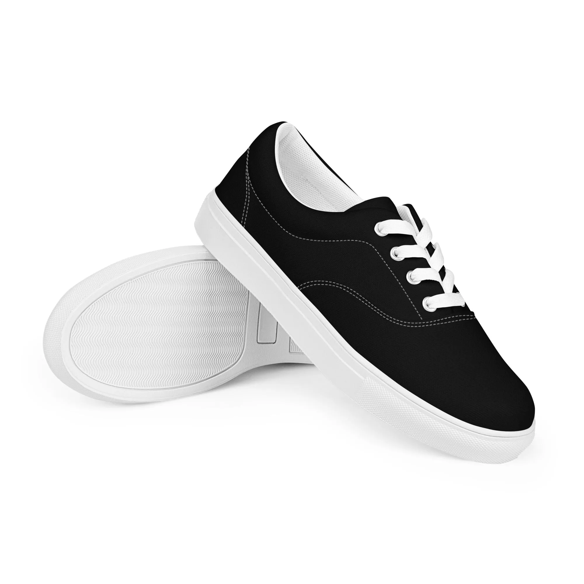 Black Solid Color Men's Sneakers, Solid Sleek Black Color Best Designer Men’s Lace-up Low Top Canvas Shoes (US Size: 5-13)