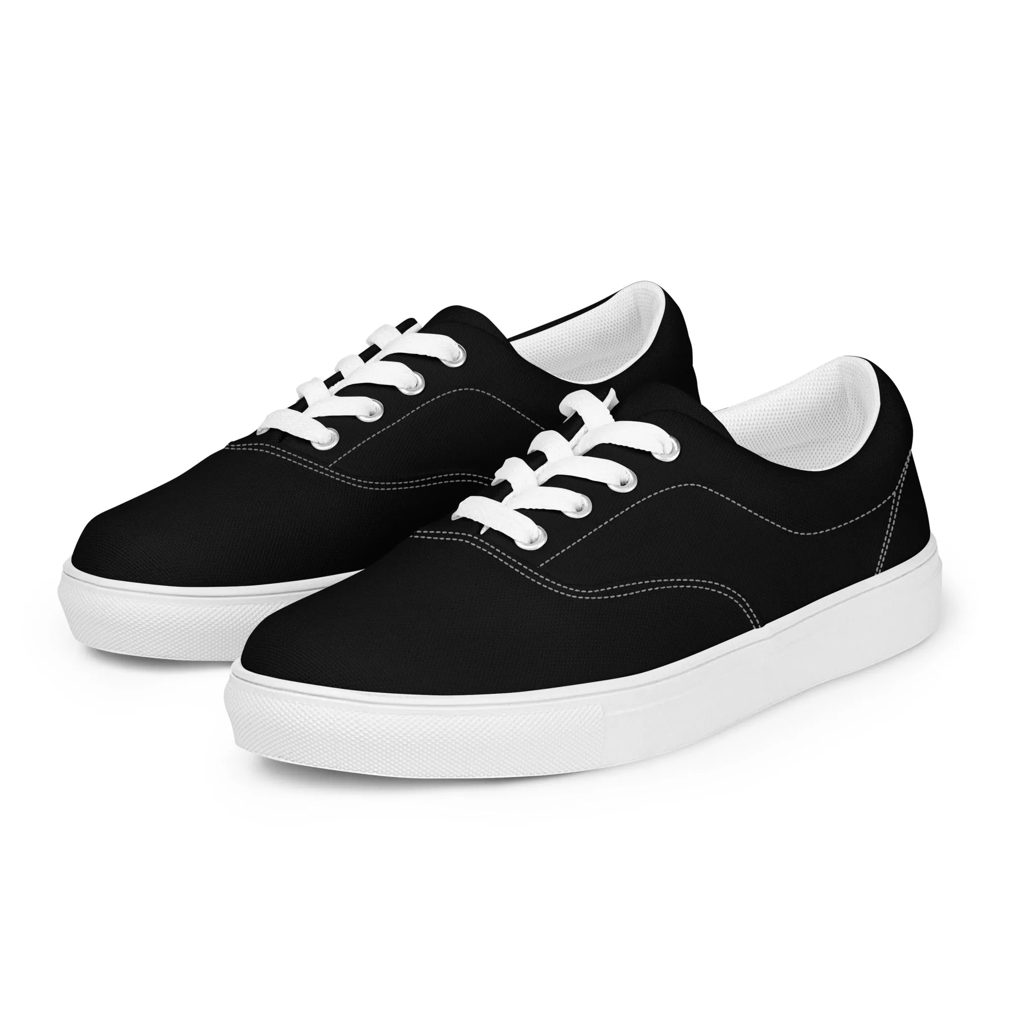 Black Solid Color Men's Sneakers, Solid Sleek Black Color Best Designer Men’s Lace-up Low Top Canvas Shoes (US Size: 5-13)