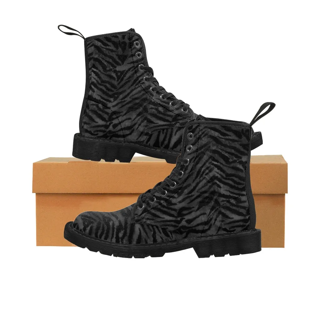 Black Tiger Striped Men's Boots, Best Animal Print Winter  Hiker Boots Laced Up Shoes