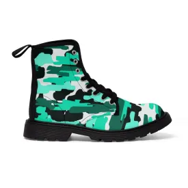 Blue Camo Men's Boots, Best Blue Camo Printed Fashionable Hiking Winter Boots Laced Up Shoes For Men (US Size: 7-10.5)