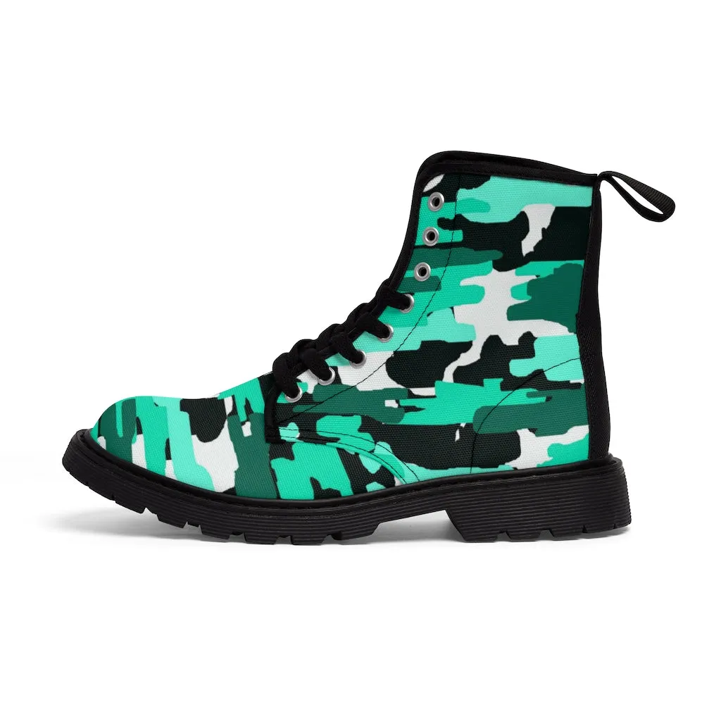 Blue Camo Men's Boots, Best Blue Camo Printed Fashionable Hiking Winter Boots Laced Up Shoes For Men (US Size: 7-10.5)