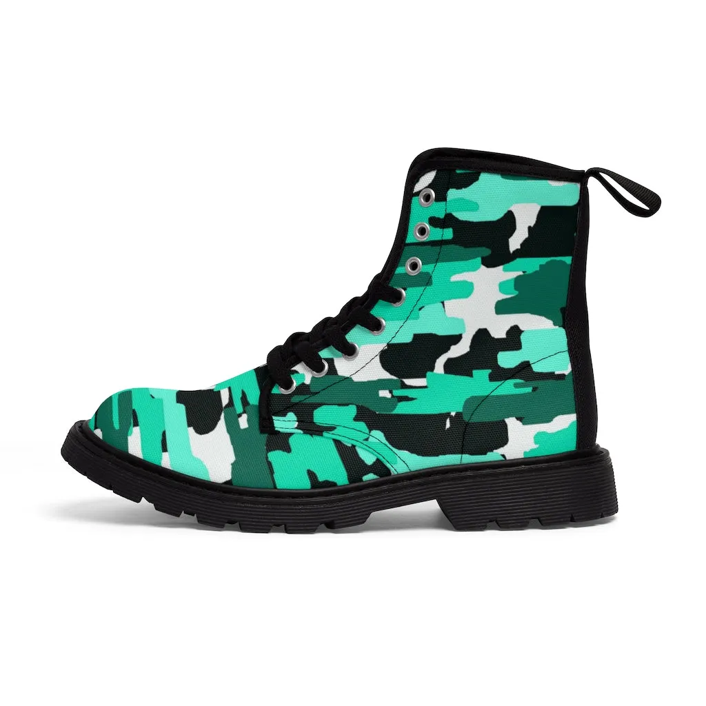 Blue Camo Men's Boots, Best Blue Camo Printed Fashionable Hiking Winter Boots Laced Up Shoes For Men (US Size: 7-10.5)