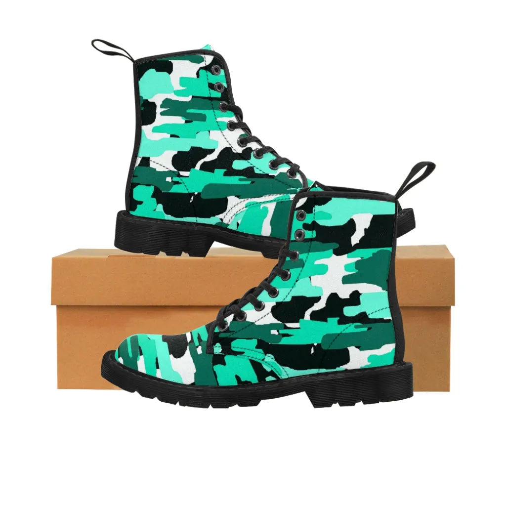 Blue Camo Men's Boots, Best Blue Camo Printed Fashionable Hiking Winter Boots Laced Up Shoes For Men (US Size: 7-10.5)