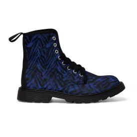 Blue Tiger Striped Men's Boots, Animal Print Best Hiking Winter Boots Laced Up Shoes For Men