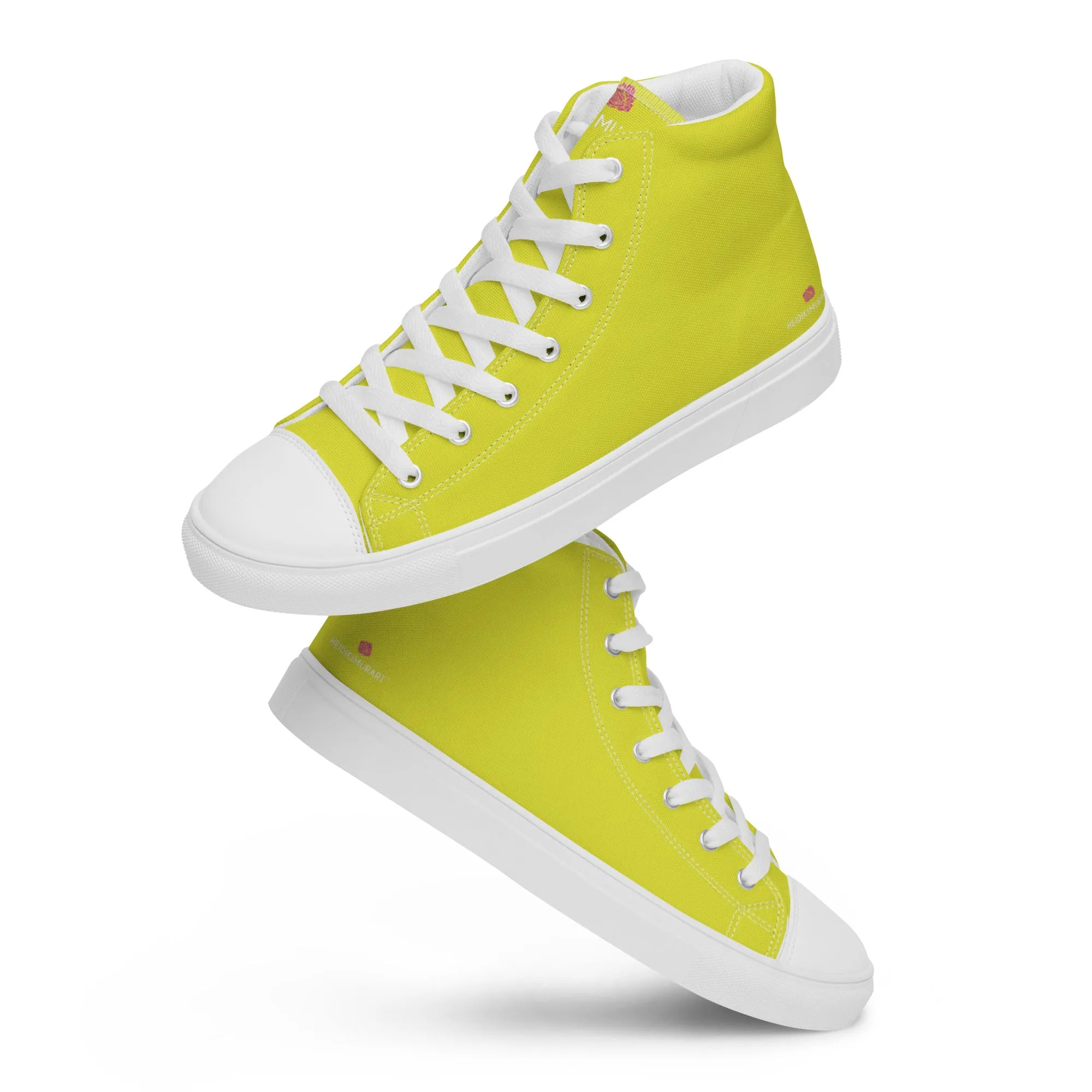 Bright Yellow Men's High Tops, Solid Color Men’s high top canvas shoes