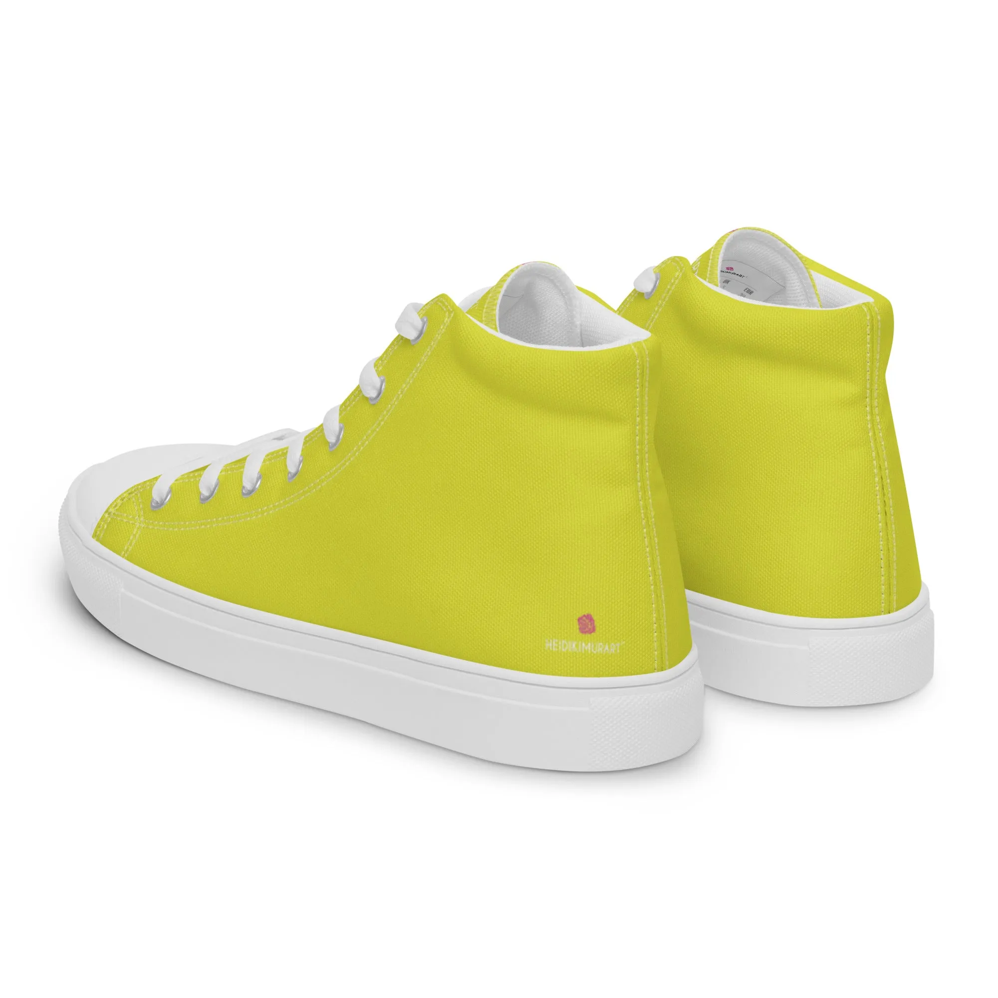 Bright Yellow Men's High Tops, Solid Color Men’s high top canvas shoes