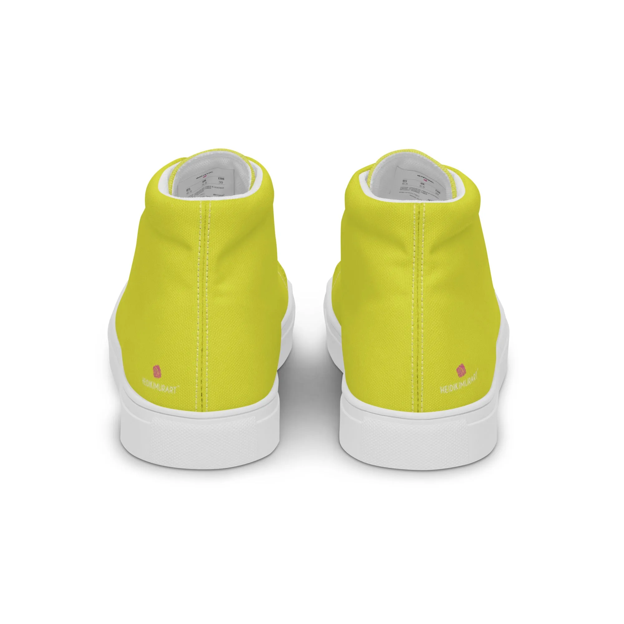 Bright Yellow Men's High Tops, Solid Color Men’s high top canvas shoes