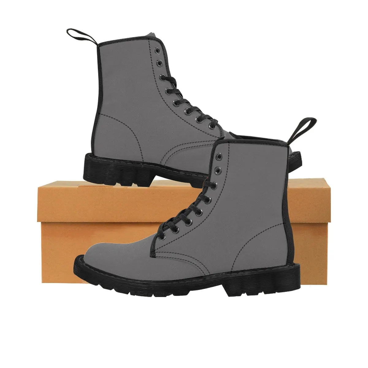 Charcoal Gray Men's Boots, Solid Grey Color Print Canvas Winter Laced Up Designer Combat Hiking Boots For Men