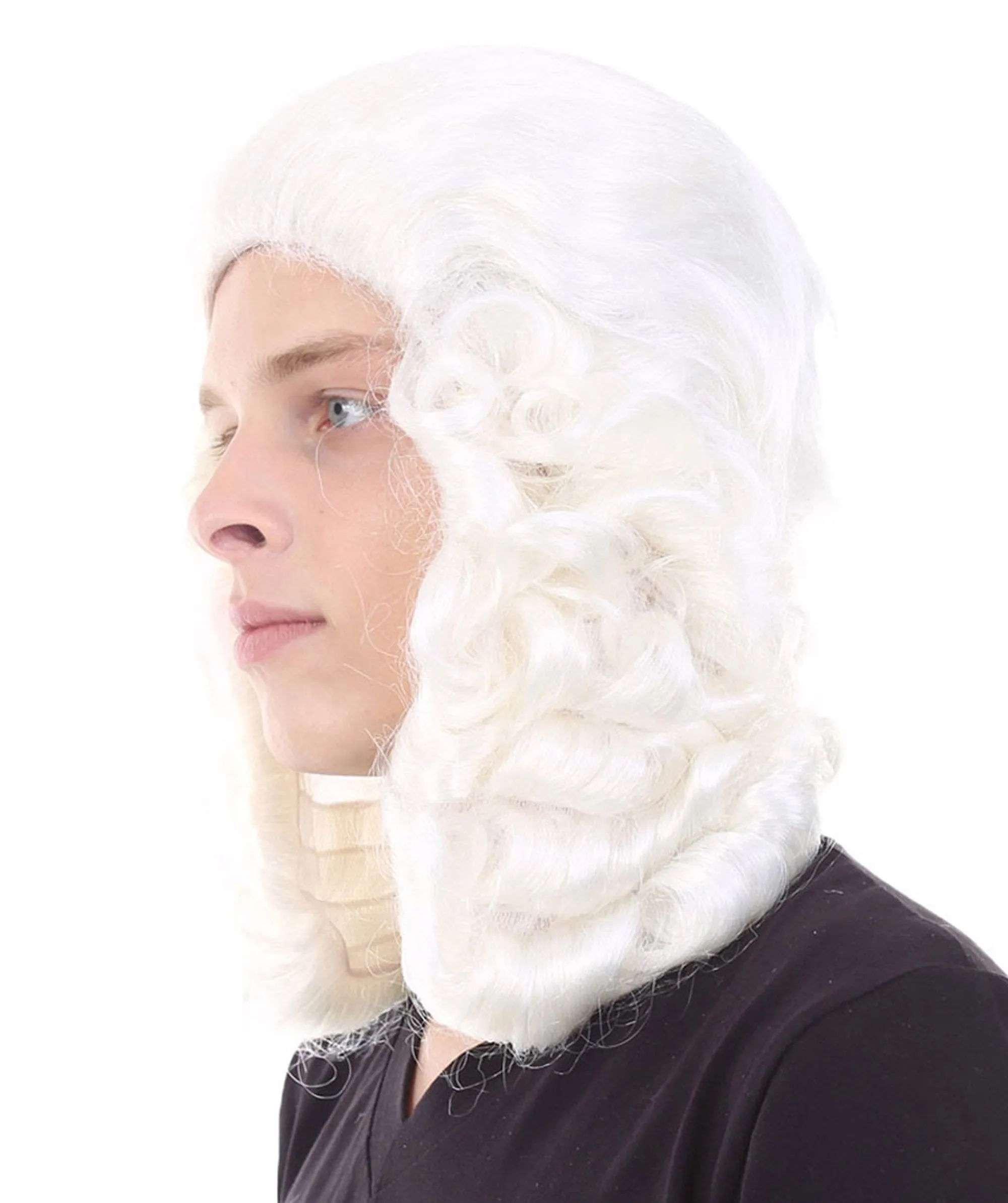 Colonial Judge Mens White Wig | Cosplay Halloween Wig | Premium Breathable Capless Cap