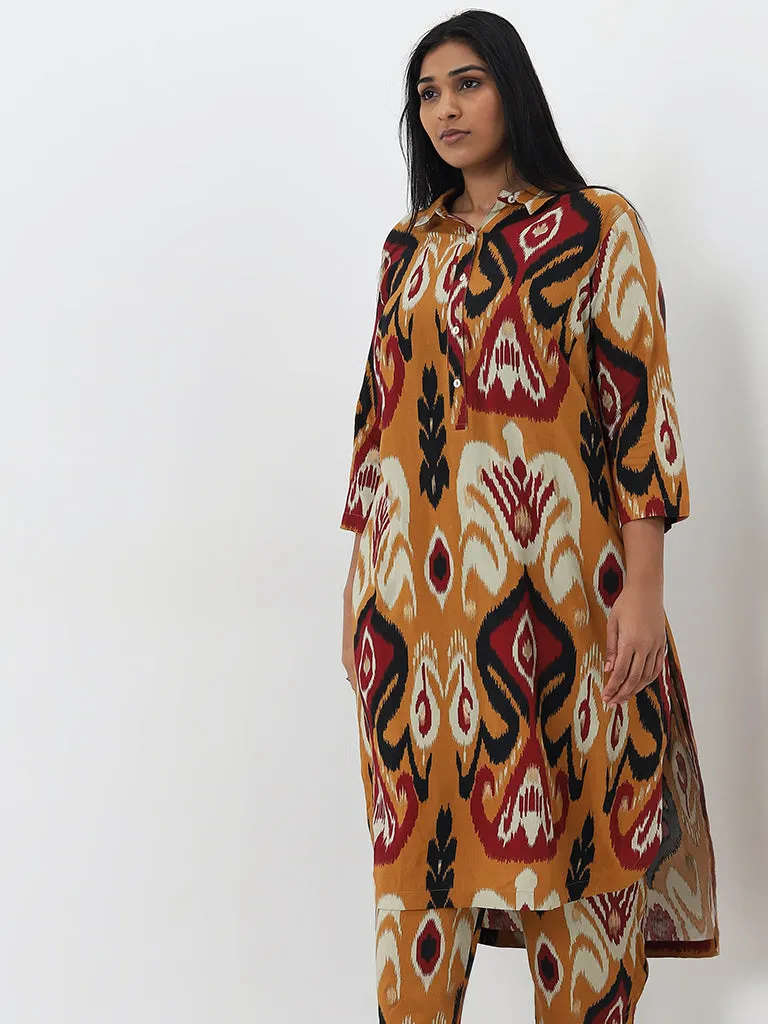 Diza Mustard Ikat Design High-Low Kurta