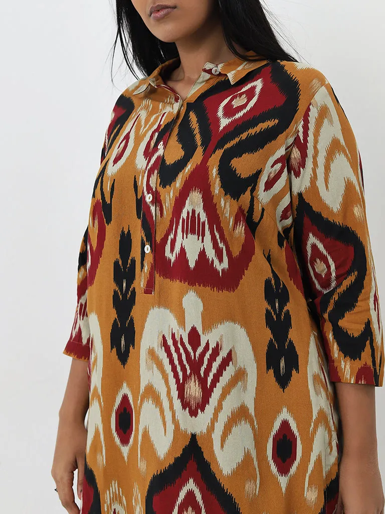 Diza Mustard Ikat Design High-Low Kurta