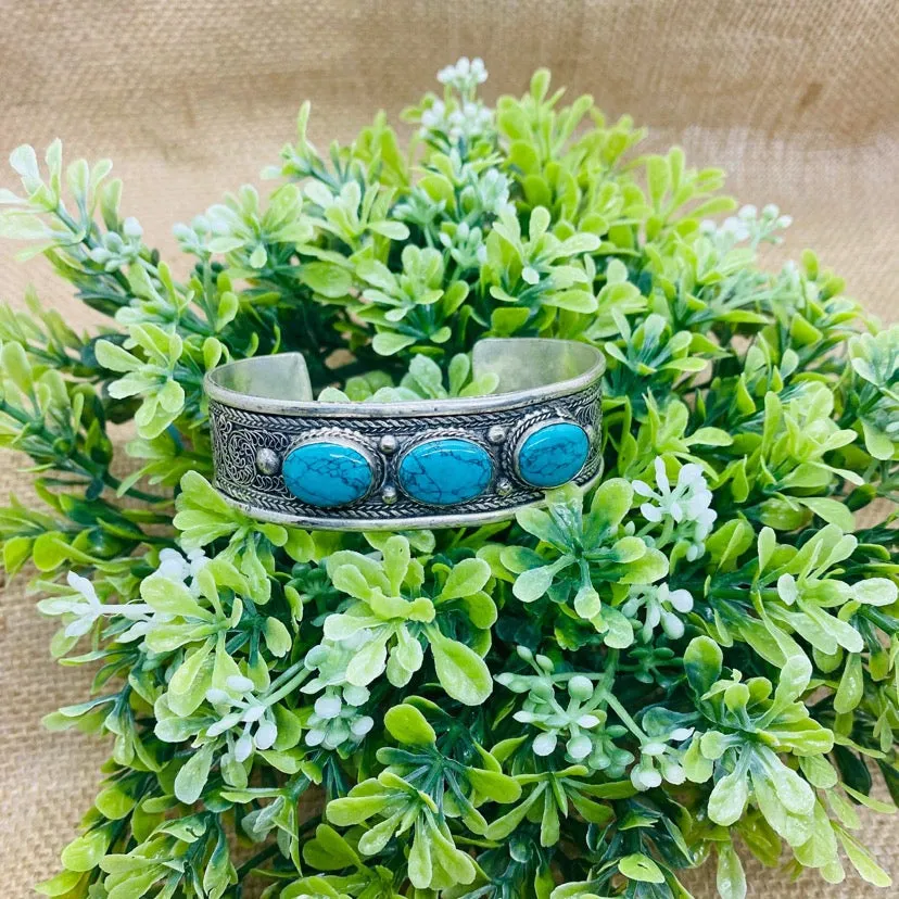 Filigree Design Lapis Lazuli Turquoise Bangle, Gemstone Cuffs, Handmade Jewelry, Gift For Her, Unique Bracelets, Bohemian Jewelry