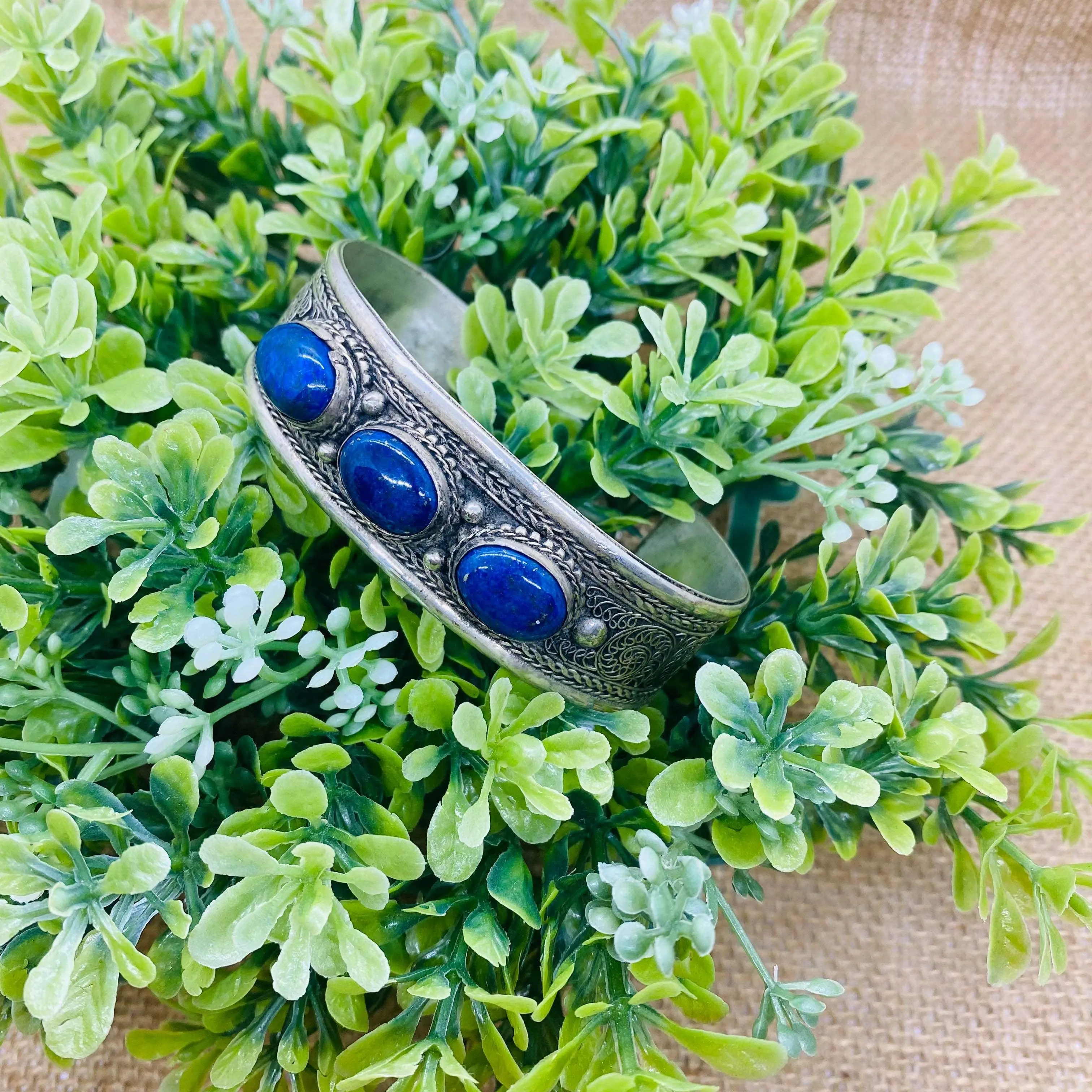 Filigree Design Lapis Lazuli Turquoise Bangle, Gemstone Cuffs, Handmade Jewelry, Gift For Her, Unique Bracelets, Bohemian Jewelry