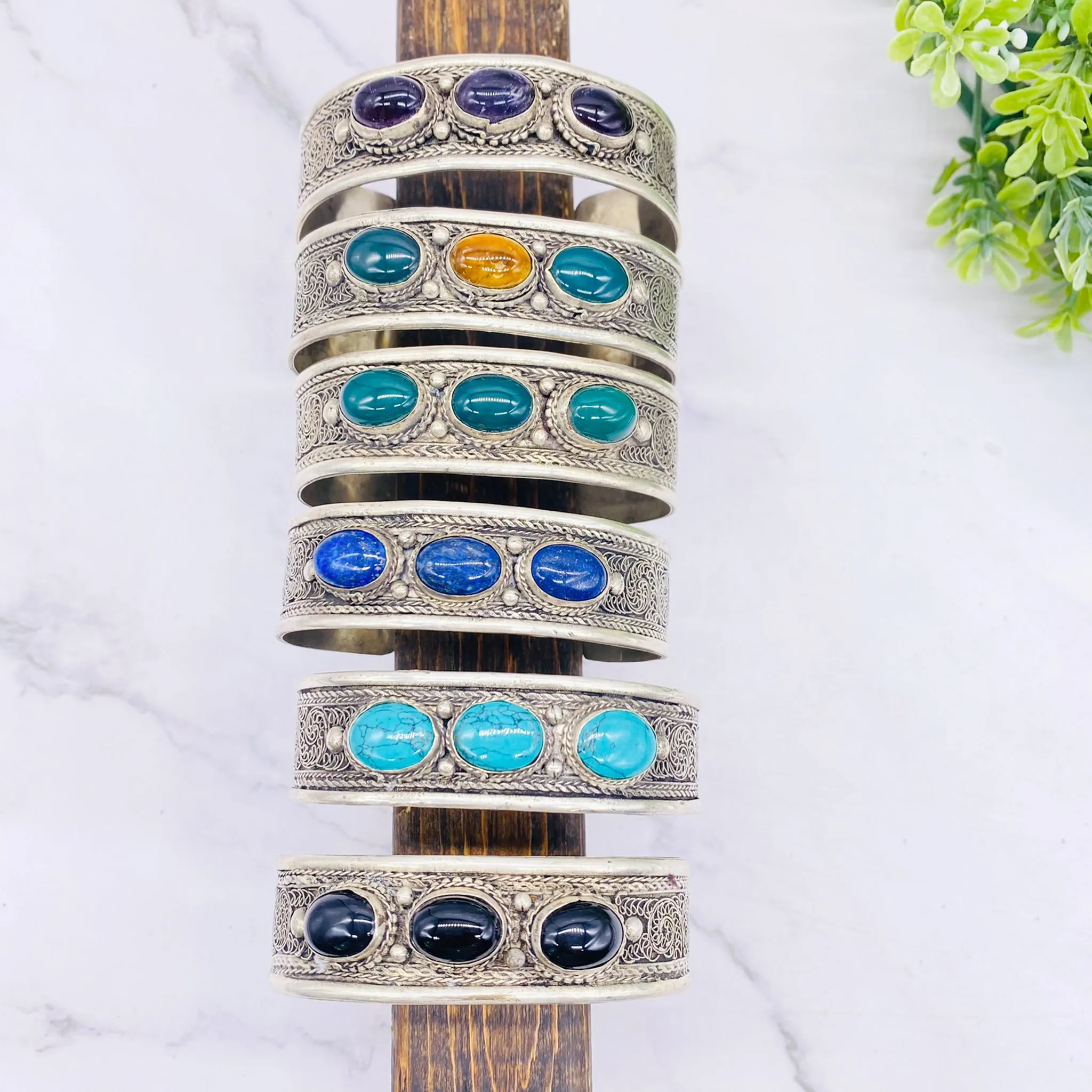 Filigree Design Lapis Lazuli Turquoise Bangle, Gemstone Cuffs, Handmade Jewelry, Gift For Her, Unique Bracelets, Bohemian Jewelry