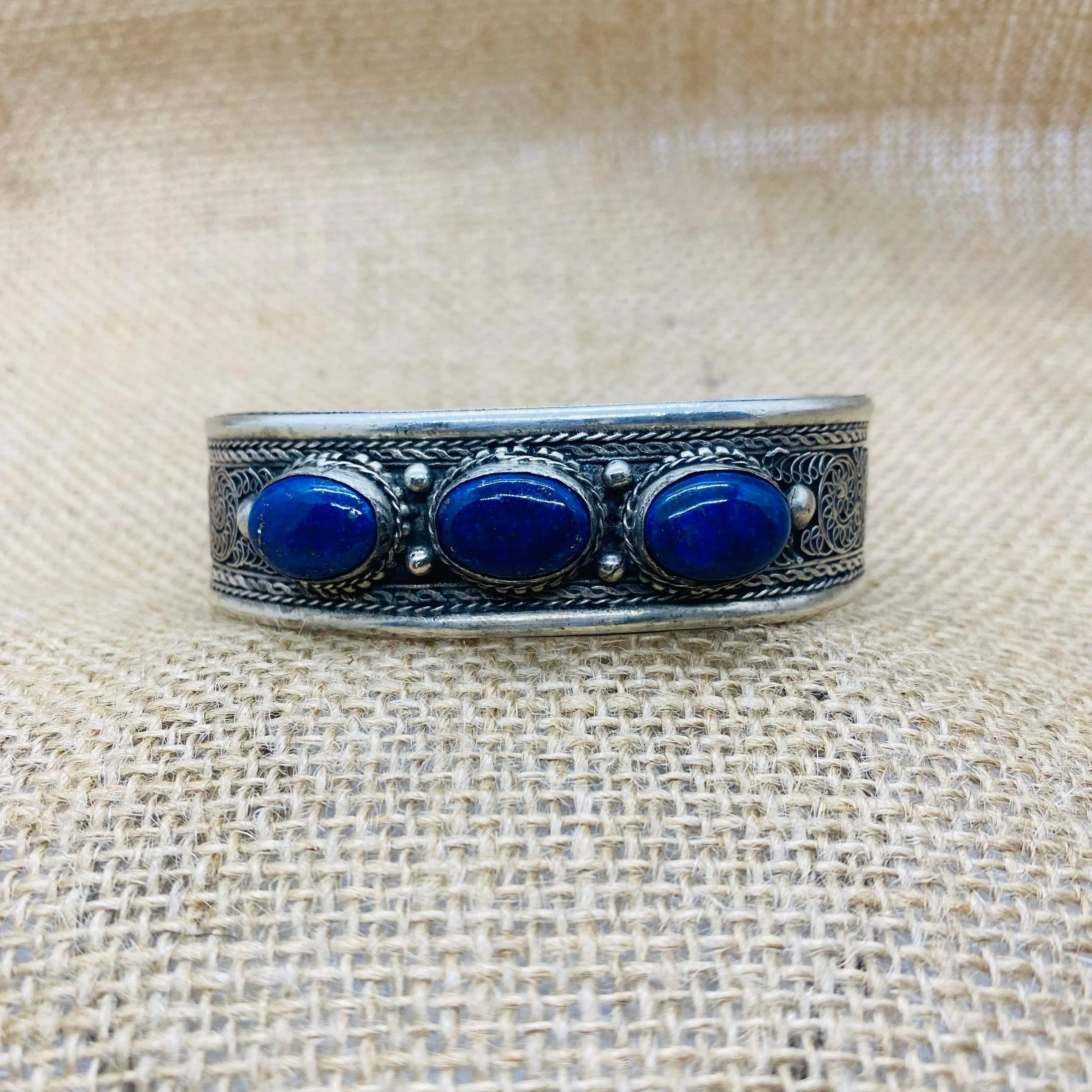 Filigree Design Lapis Lazuli Turquoise Bangle, Gemstone Cuffs, Handmade Jewelry, Gift For Her, Unique Bracelets, Bohemian Jewelry