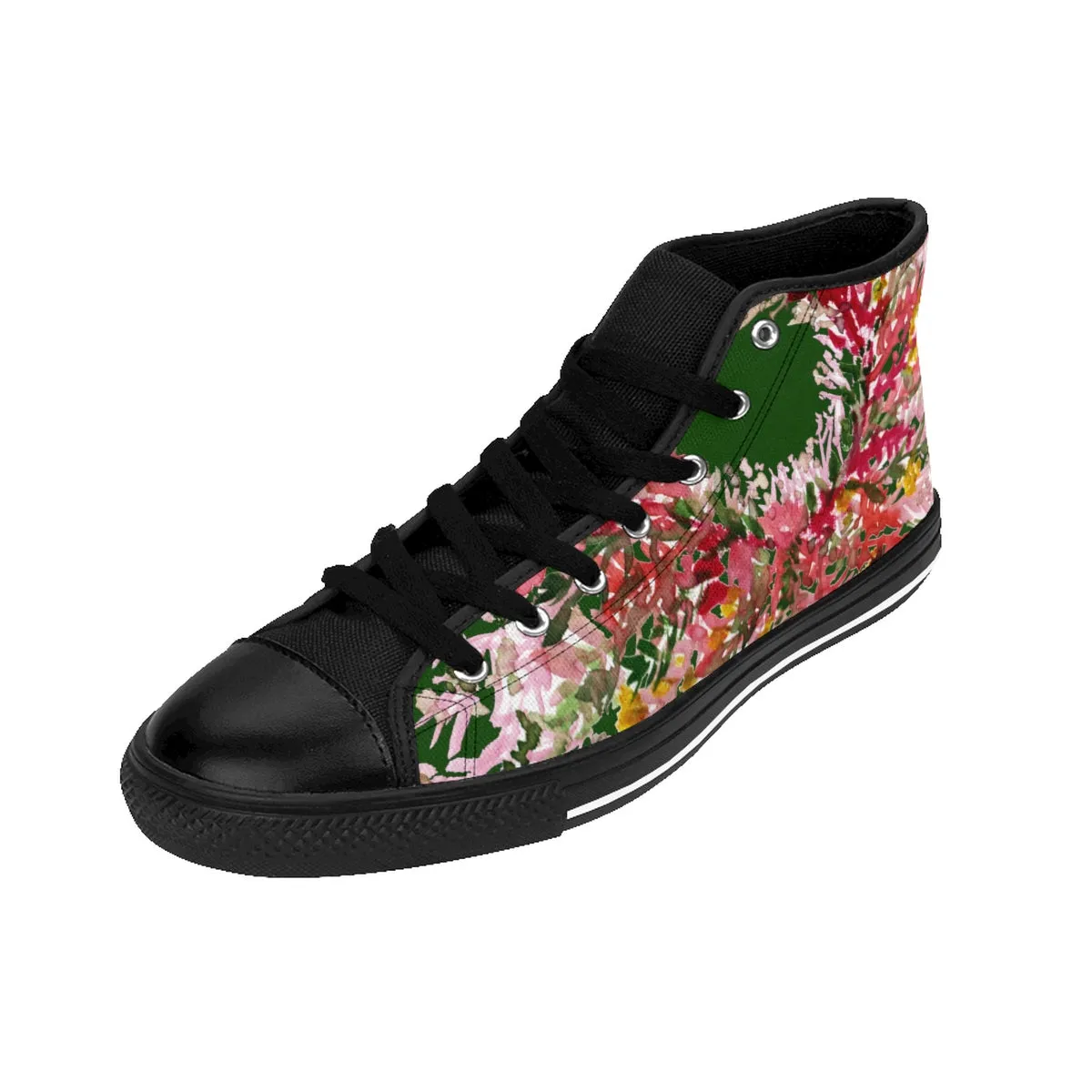 Forest Green Floral Men's High Tops, Red Fall Floral Print Designer Men's High-top Sneakers Tennis Shoes