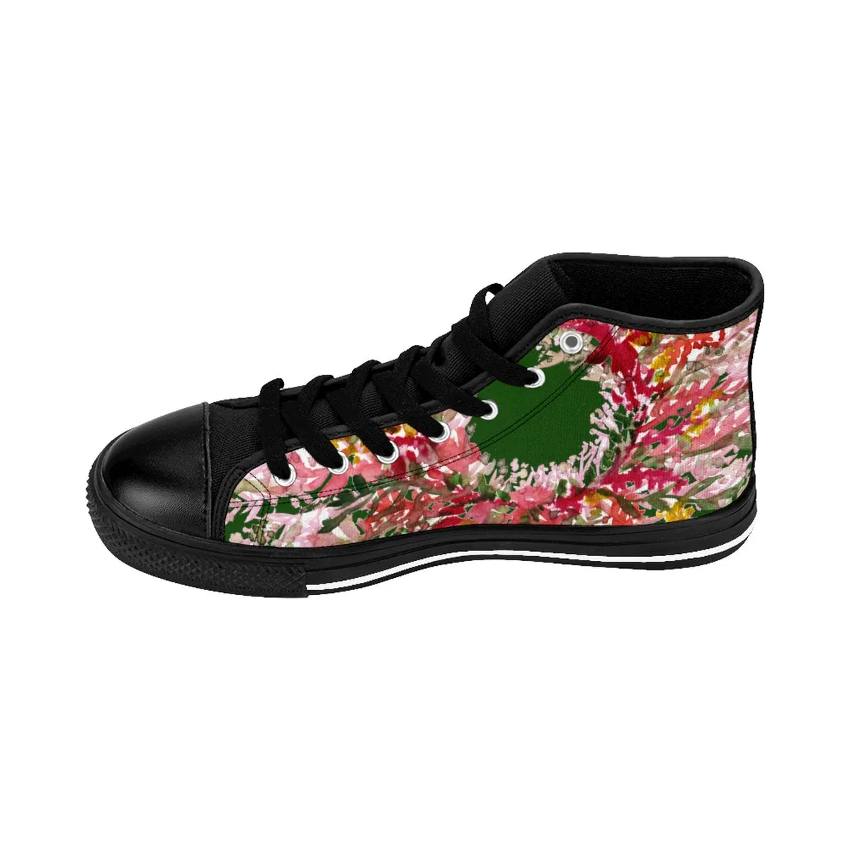 Forest Green Floral Men's High Tops, Red Fall Floral Print Designer Men's High-top Sneakers Tennis Shoes