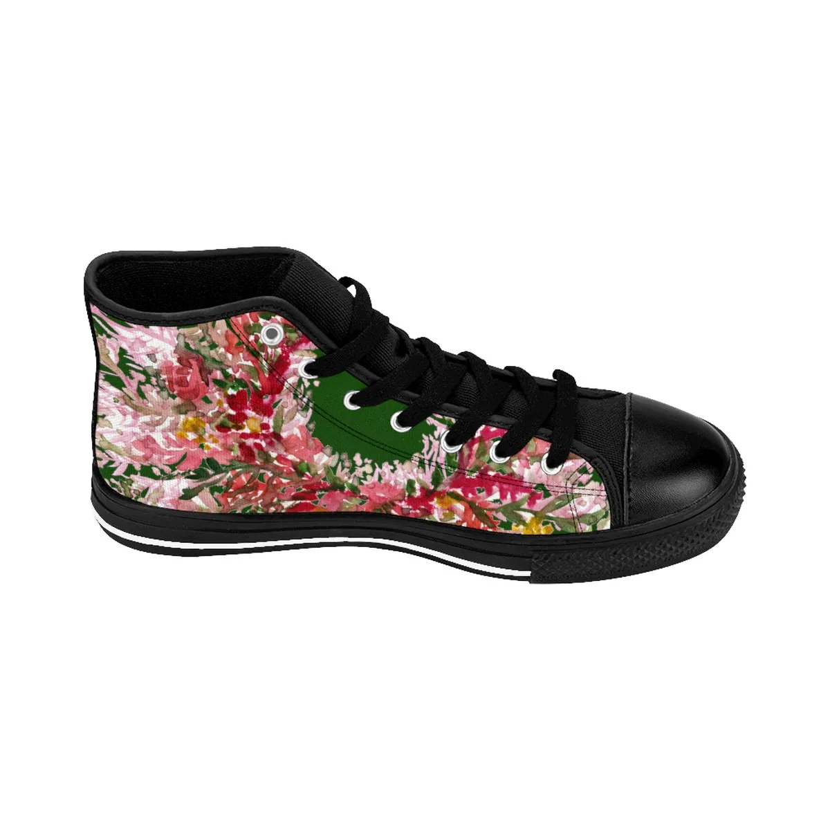 Forest Green Floral Men's High Tops, Red Fall Floral Print Designer Men's High-top Sneakers Tennis Shoes