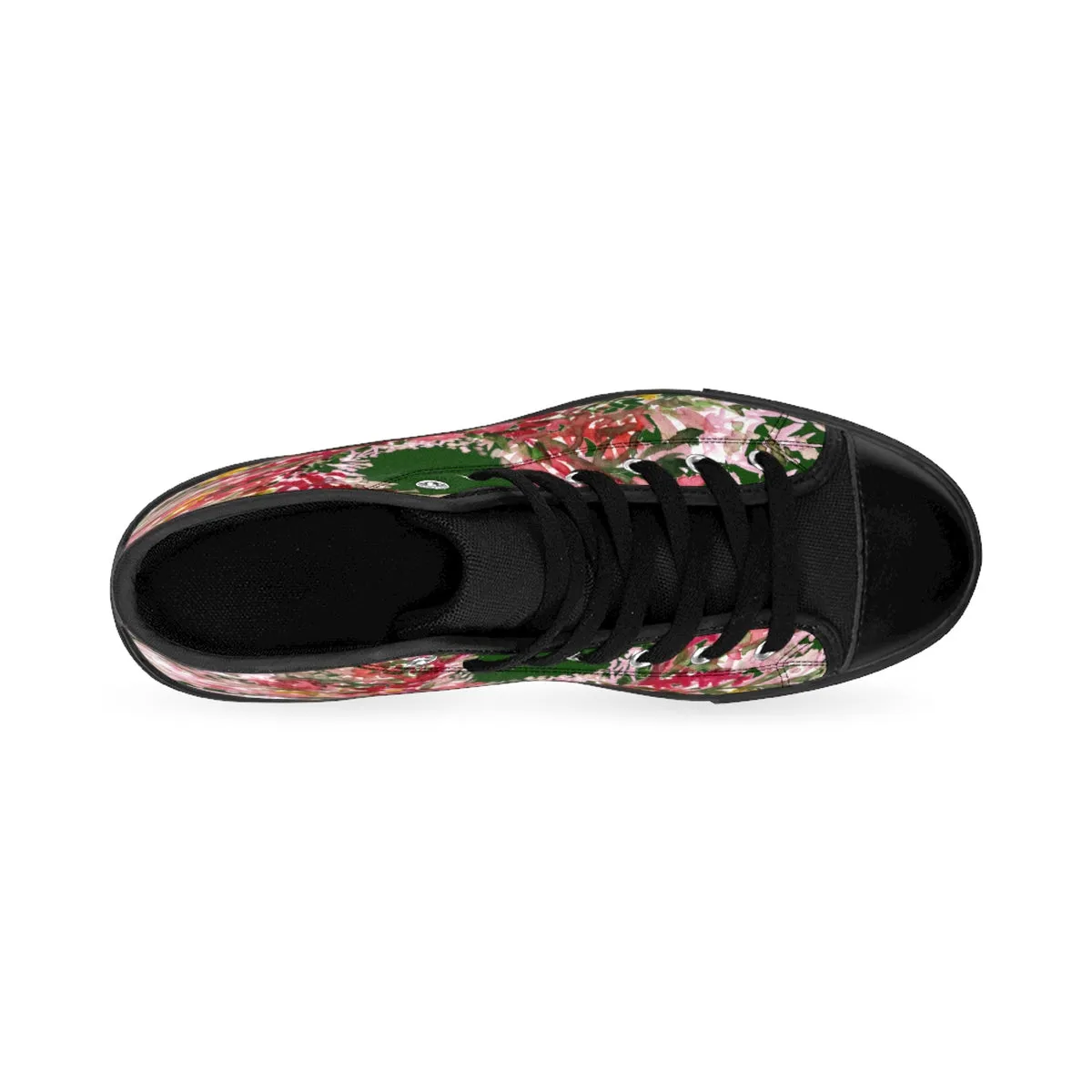 Forest Green Floral Men's High Tops, Red Fall Floral Print Designer Men's High-top Sneakers Tennis Shoes