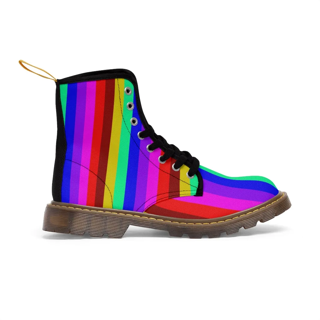 Gay Pride Rainbow Men's Boots, Colorful Rainbow Stripes Hiking Winter Laced Up Hunting Shoes For Men (US Size: 7-10.5)