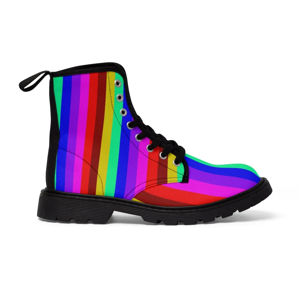 Gay Pride Rainbow Men's Boots, Colorful Rainbow Stripes Hiking Winter Laced Up Hunting Shoes For Men (US Size: 7-10.5)