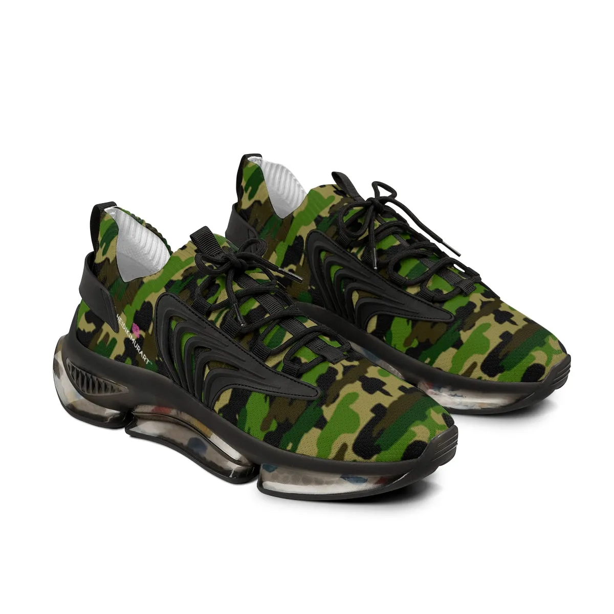 Green Camo Print Men's Shoes, Best Athletic Comfy Men's Mesh Sports Sneakers For Men (US Size: 5-12)