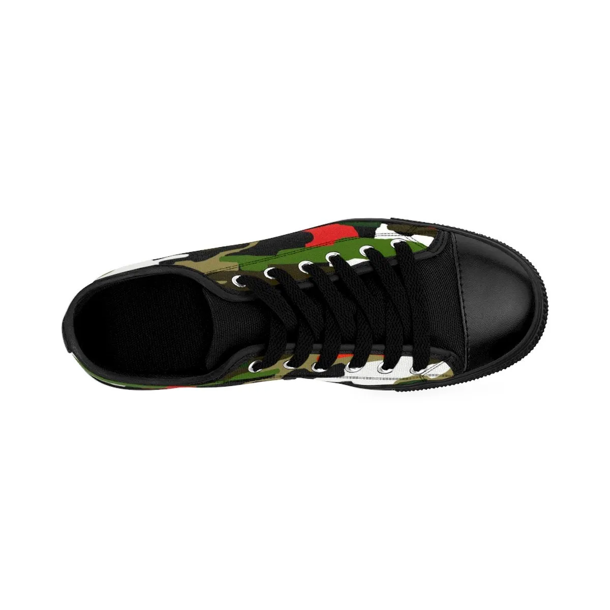 Green Camo Red Men's Sneakers, Military Army Print Low Top Canvas Shoes For Men (US Size 7-14)