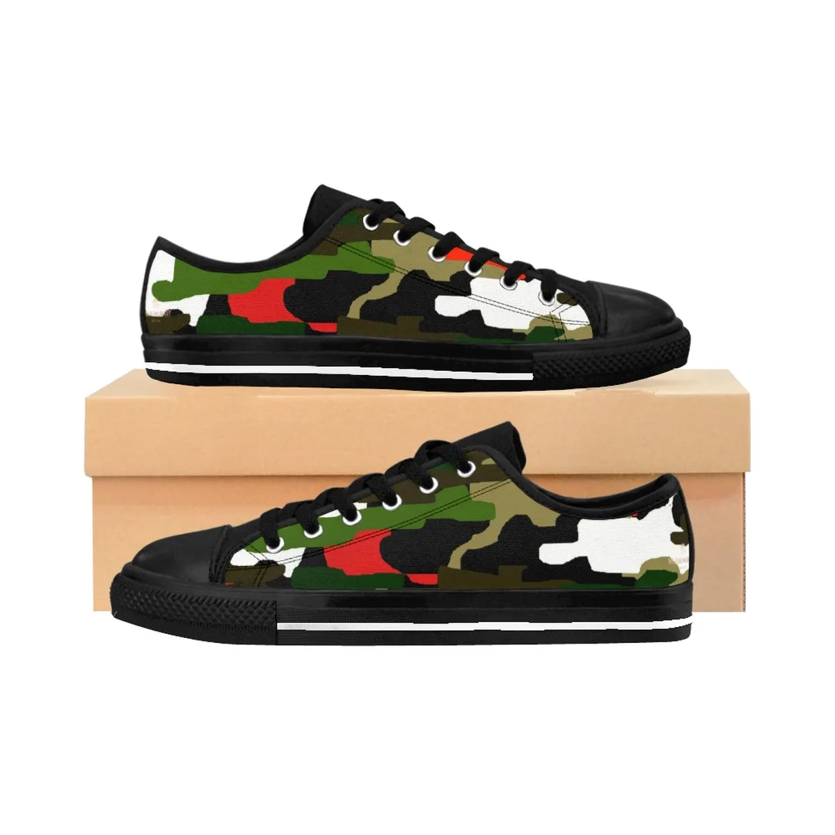 Green Camo Red Men's Sneakers, Military Army Print Low Top Canvas Shoes For Men (US Size 7-14)