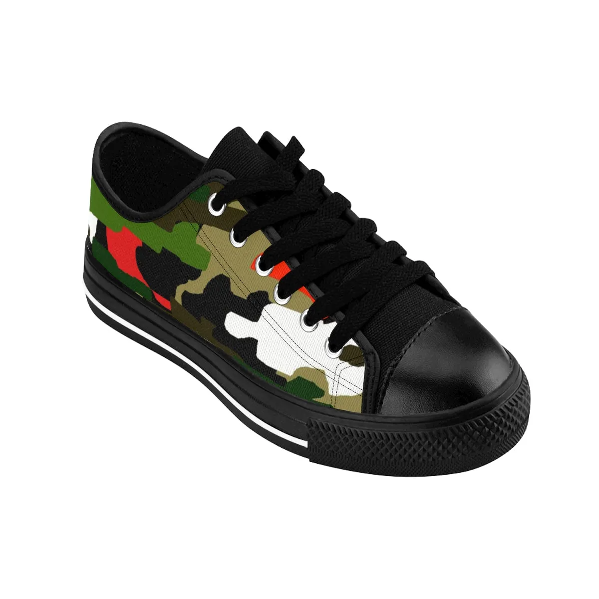 Green Camo Red Men's Sneakers, Military Army Print Low Top Canvas Shoes For Men (US Size 7-14)