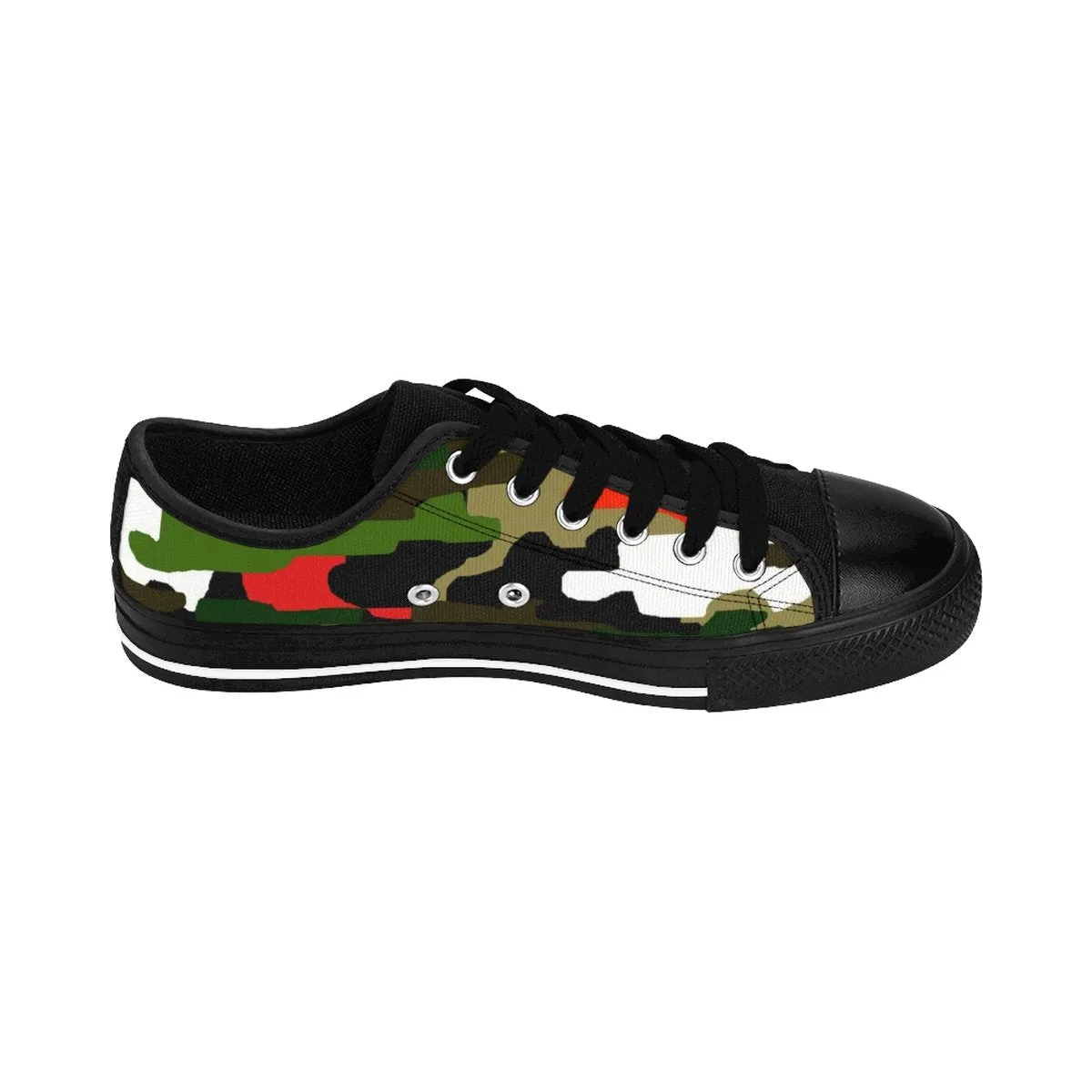 Green Camo Red Men's Sneakers, Military Army Print Low Top Canvas Shoes For Men (US Size 7-14)