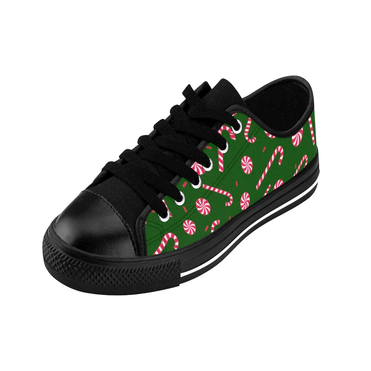 Green Men's Low Top Sneakers, Red White Candy Cane Christmas Low Top Tennis Shoes For Men (US Size 6-14)