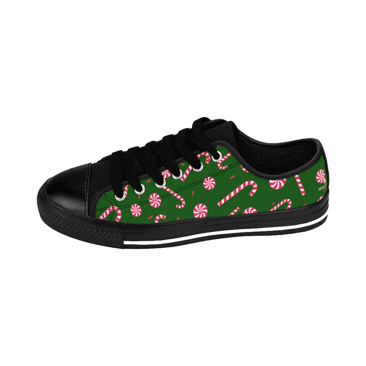 Green Men's Low Top Sneakers, Red White Candy Cane Christmas Low Top Tennis Shoes For Men (US Size 6-14)