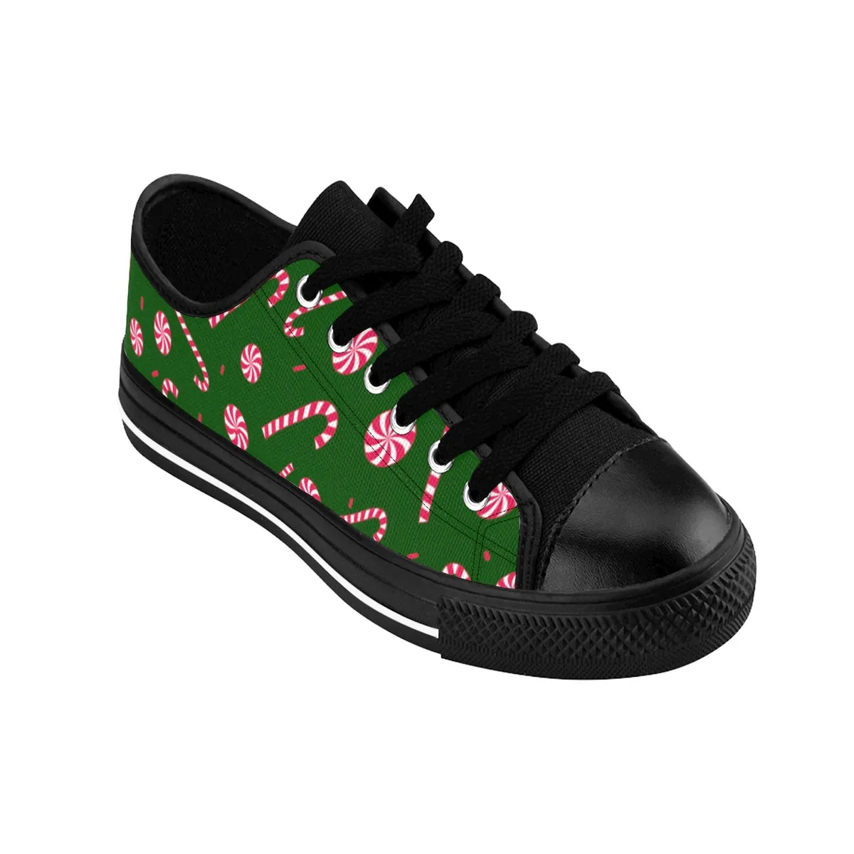 Green Men's Low Top Sneakers, Red White Candy Cane Christmas Low Top Tennis Shoes For Men (US Size 6-14)