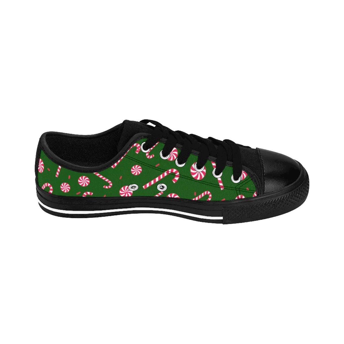 Green Men's Low Top Sneakers, Red White Candy Cane Christmas Low Top Tennis Shoes For Men (US Size 6-14)