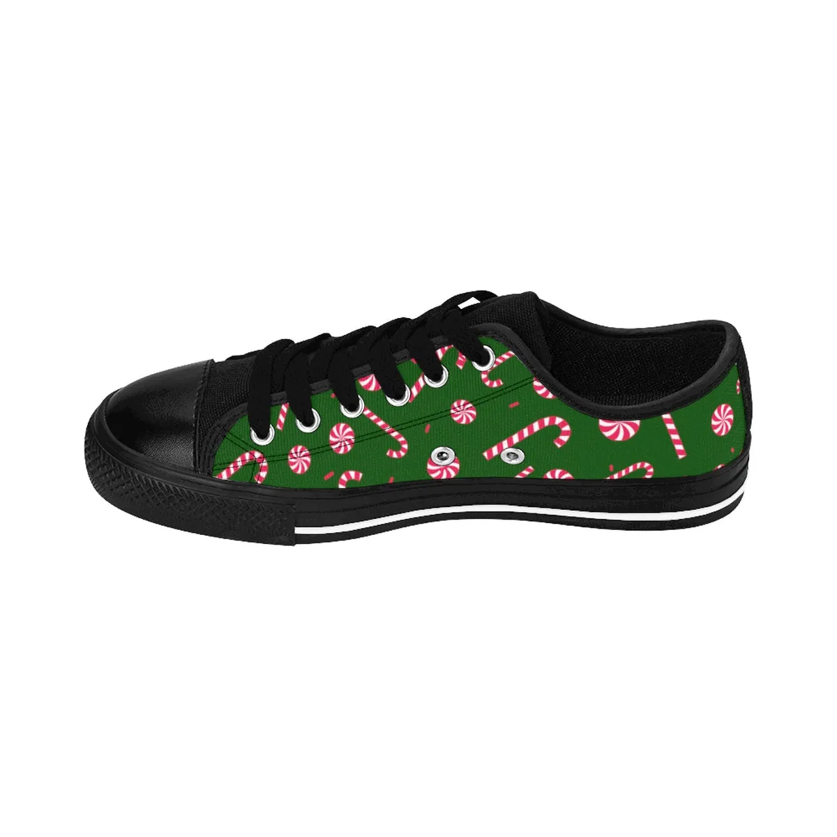 Green Men's Low Top Sneakers, Red White Candy Cane Christmas Low Top Tennis Shoes For Men (US Size 6-14)