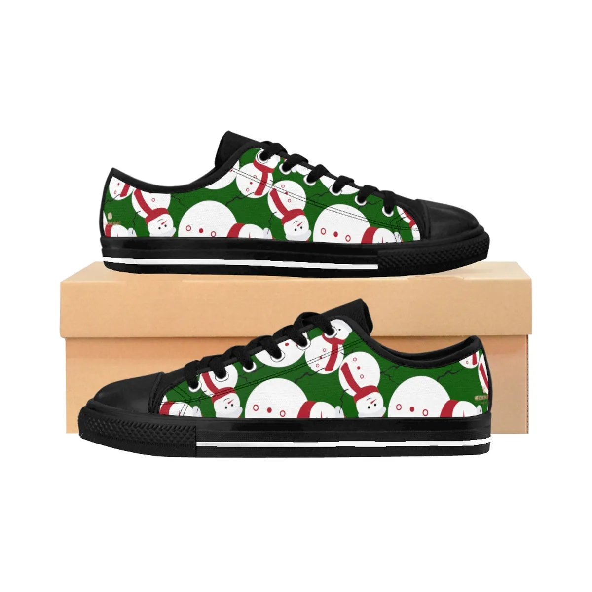 Green Snowman Christmas Men's Sneakers, Festive Christmas Print Men's Low Top Tennis Sports Canvas Shoes (US Size: 7-14)