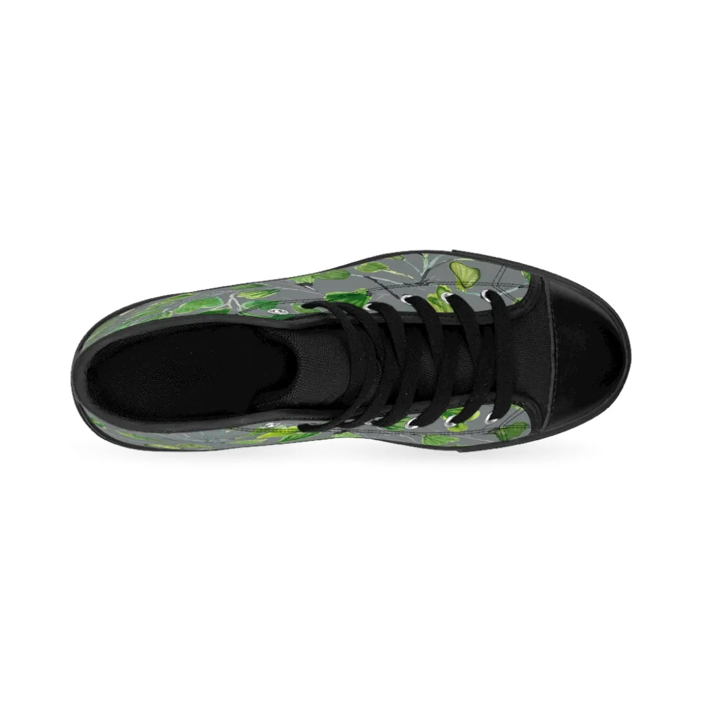 Grey Maidenhair Men's Tennis Shoes, Tropical Print Designer Best High-top Sneakers For Men