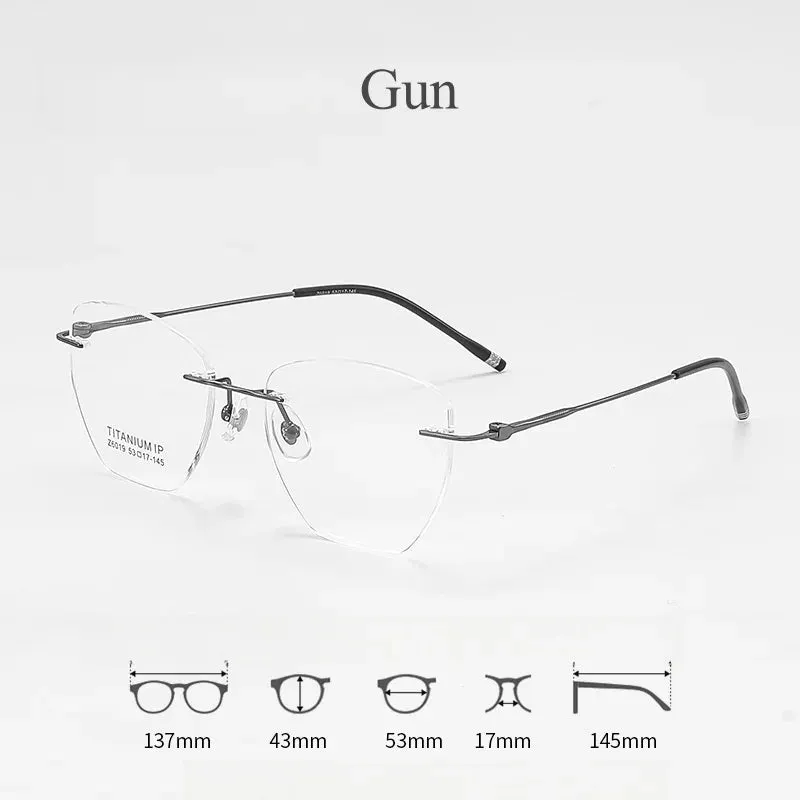 KatKani Mens Rimless Polygonal Titanium Eyeglasses 6019