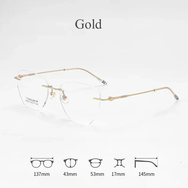 KatKani Mens Rimless Polygonal Titanium Eyeglasses 6019