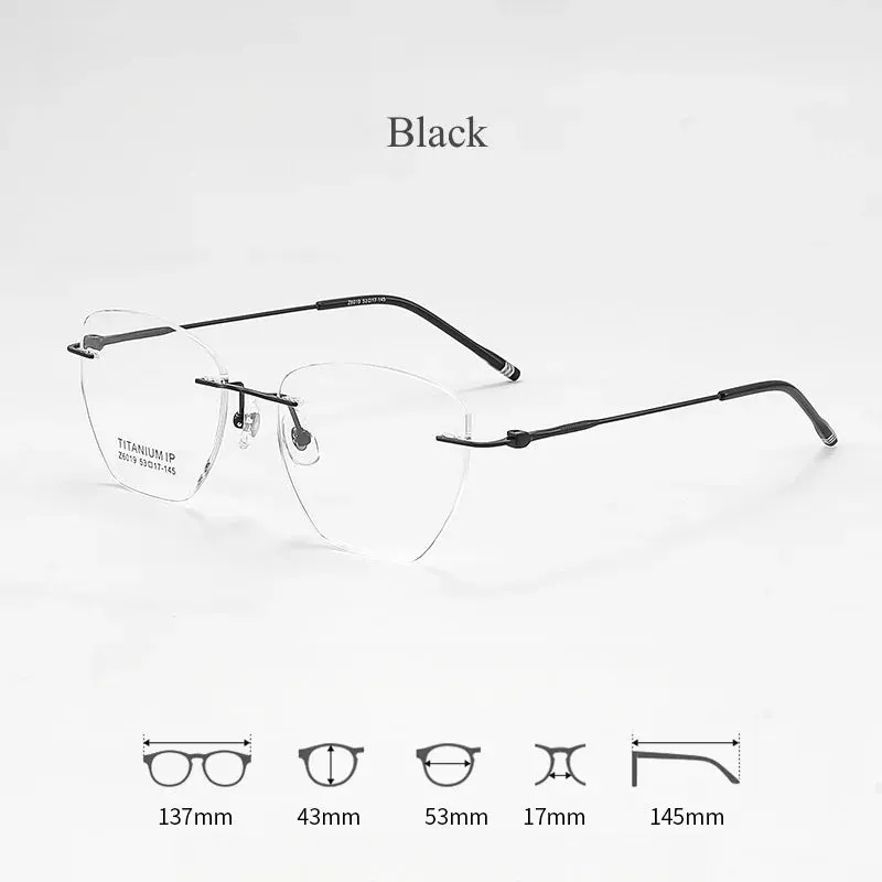 KatKani Mens Rimless Polygonal Titanium Eyeglasses 6019