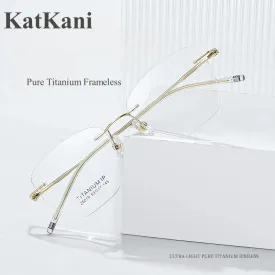 KatKani Mens Rimless Polygonal Titanium Eyeglasses 6019