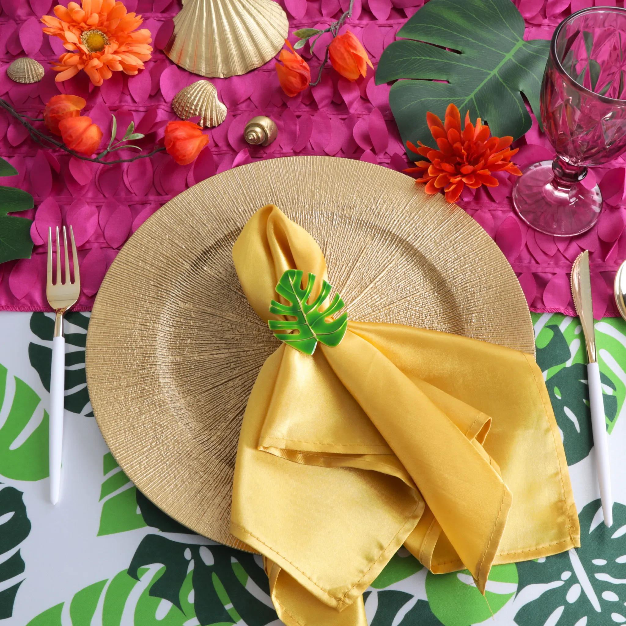 Leaf Petal Taffeta Table Runner - Mulberry