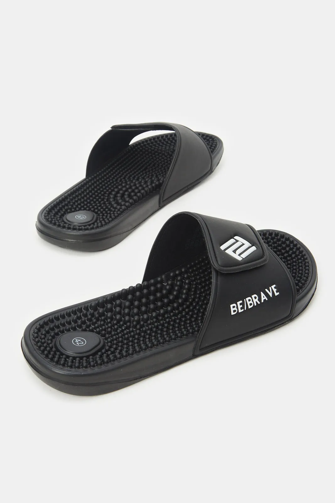 Men Black Velcro Slide